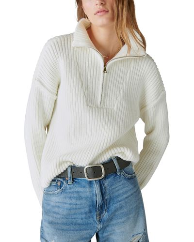 Lucky Brand Half Zip Pullover Sweater Whisper White - Gray