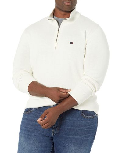 Tommy Hilfiger Mens Long Sleeve Cotton Quarter Zip Pullover Sweater - White
