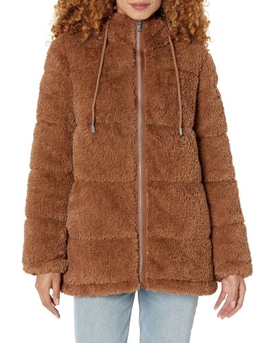Kenneth Cole Classic Mink Style Faux Fur Coat - Brown