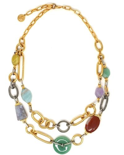 Ben-Amun Ben-amun Bohemian Chain Link 24k Gold Plated Necklace With Colorful Stones - Metallic