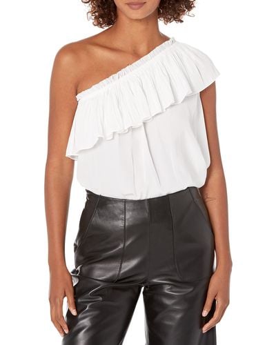 Ramy Brook Rose One Shoulder Ruffle Top - White