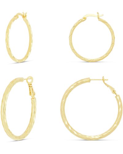 Amazon Essentials Gold Plated Diamond Cut Hoop Earring Set - Metallic
