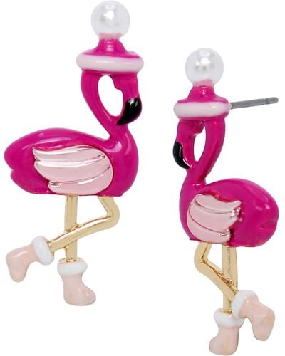 Betsey Johnson S Santa Flamingo Stud Earrings - Pink
