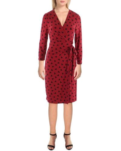 Anne Klein Printed Ity Classic Wrap Dress - Red