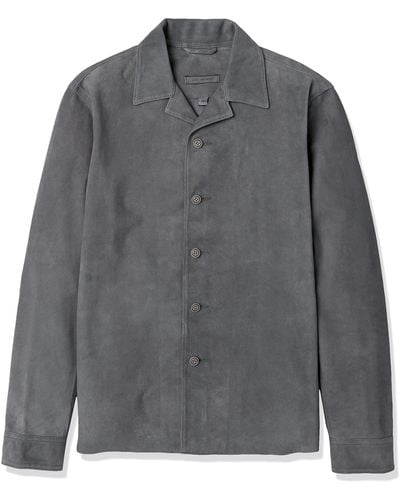 John Varvatos Simo Leather Camp Shirt - Gray