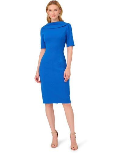 Adrianna Papell Roll Neck Sheath With V Back - Blue
