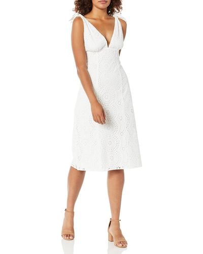 Keepsake Harmony Eyelet Lace Sleeveless Midi Sheath Dress - White