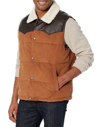 Levi's Out West Mixed Media Puffer Vest - Brown