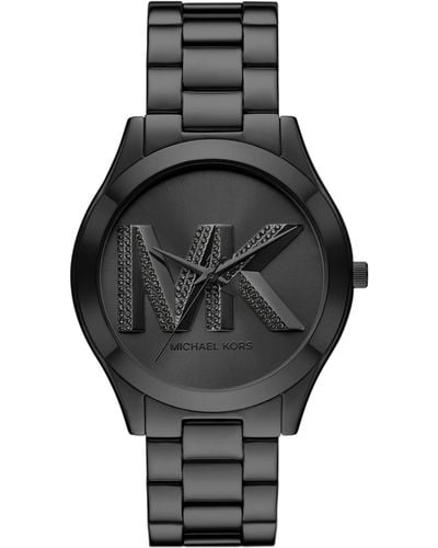 Michael Kors Slim Runway Logo Black Stainless Steel Bracelet Watch