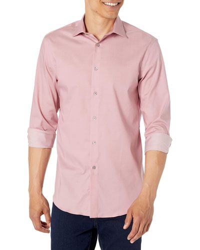 Calvin Klein Dress Shirt Regular Fit Herringbone Stretch - Pink