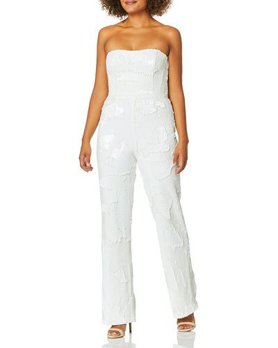 Dress the Population Andy Strapless Sequin Wide Leg Jumpsuit - White