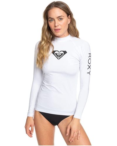 Roxy Womens Whole Hearted Long Sleeve Upf 50 Rashguard Rash Guard Shirt - White