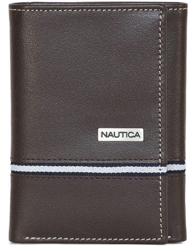 Nautica Trifold Leather Wallet With 6 Slots - Black
