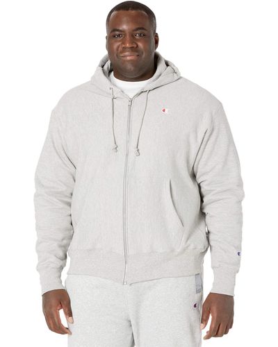 Champion , Reverse Weave, Sweatshirt, Fleece Zip-up Hoodie For , Oxford Gray-y06145, Medium - White