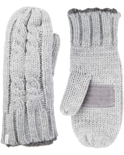 Isotoner Womens Chunky Cable Knit Mittens With Warm Soft Lining Cold Weather Gloves - Gray