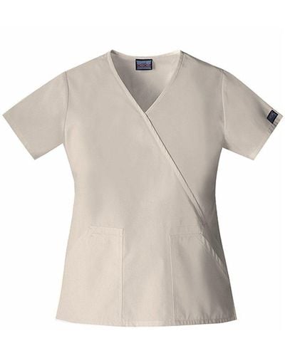 CHEROKEE Workwear Scrubs Angled Patch Pocket Mock Wrap Top - Natural