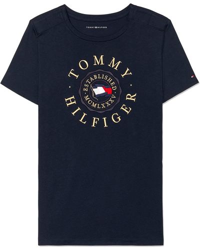 Tommy Hilfiger Womens Flag Logo T-shirt With Magnetic Closure T Shirt - Blue
