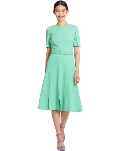 Maggy London Short Sleeve Fit And Flare Scuba Crepe Dress - Green