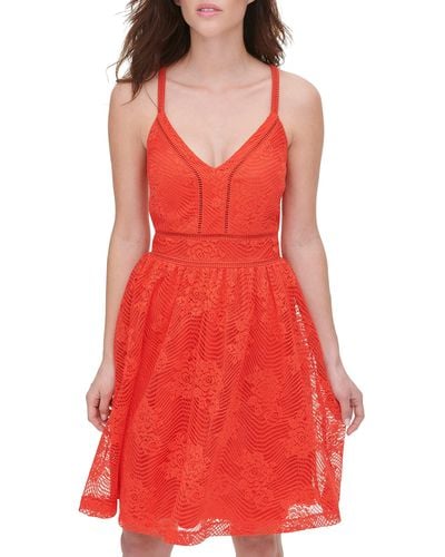 Guess Lace Knee Fit & Flare Dress - Red