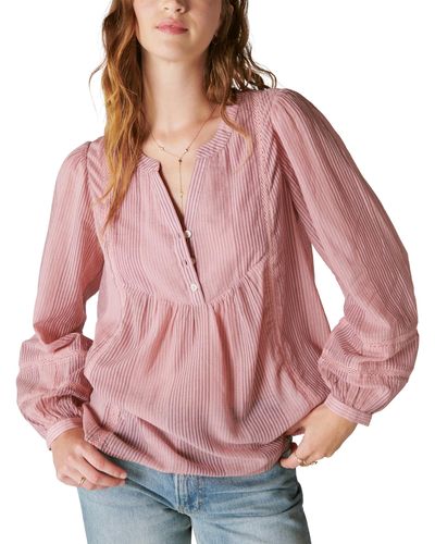 Lucky Brand Smocked Button Through Blouse - Red