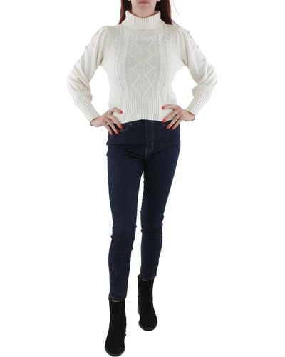 BCBGMAXAZRIA Fitted Long Puff Sleeve Pom Sweater - White