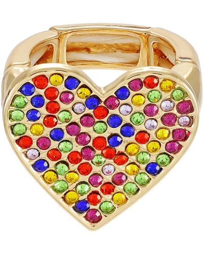 Guess Rainbow Heart Glass Stones Cocktail Ring For - White