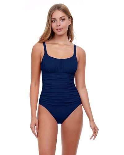 Gottex Standard Ruched Bust Scoop Neck One Piece Swimsuit - Blue