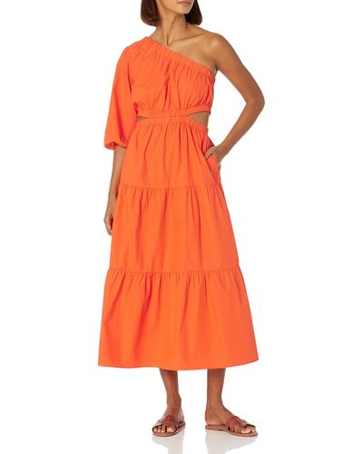 The Drop April One Shoulder Cut-out Tiered Midi Dress - Orange