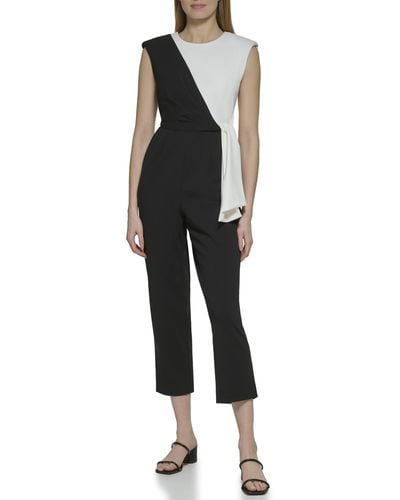 Calvin Klein Tie At Waist Sleevless 2 Tone Jumpsuit - Black