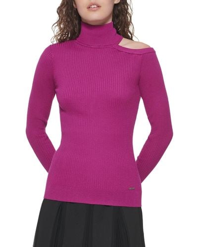DKNY Cut-out Turtleneck Edgy Sportswear Sweater - Purple