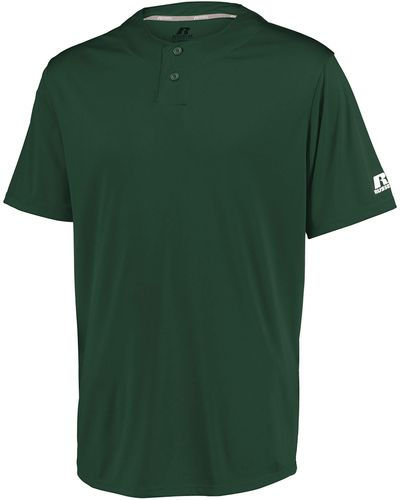 Russell 2-button Baseball Jersey-short Sleeve Moisture-wicking Dri-power Performance Shirt - Green