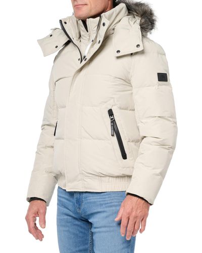 Andrew Marc Short Quilted Inner Bib Attached Umbra Down Bomber With Hybrid Down Fill - Gray