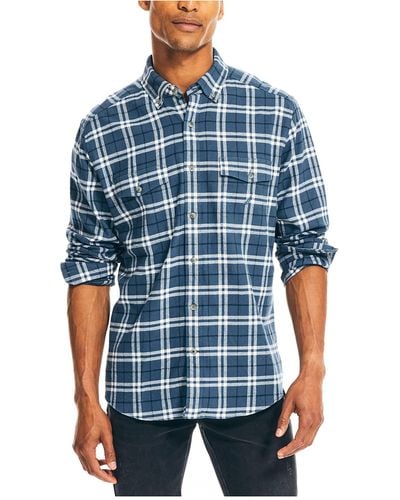 Nautica Sustainably Crafted Flannel Plaid Shirt - Blue