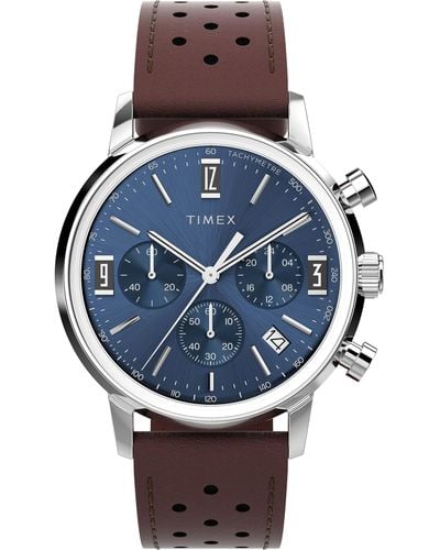 Timex Brown Strap Blue Dial Stainless Steel