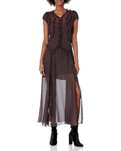 Rebecca Taylor Scalloped Silk Chiffon Dress - Brown