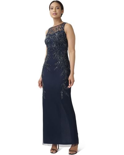 Adrianna Papell Beaded Column Gown - Blue