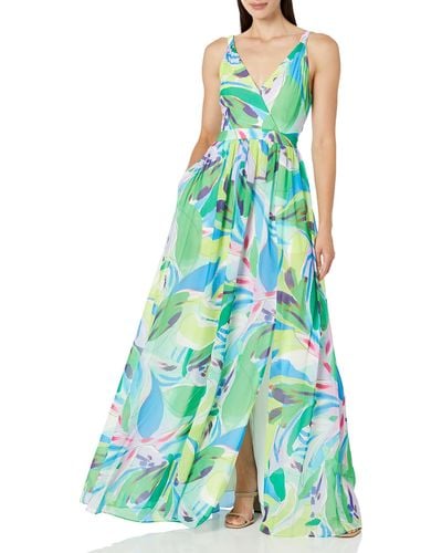 Aidan By Aidan Mattox Printed Chiffon Maxi Dress - Blue