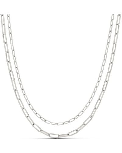 Amazon Essentials Sterling Silver Plated 2 Row Chain Layer Necklace - Metallic
