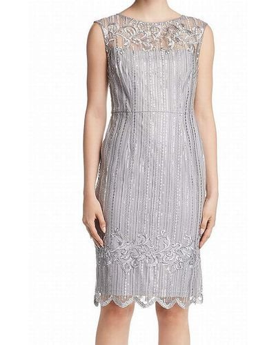 Adrianna Papell Short Embroidered Dress - Gray