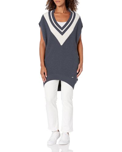 Emporio Armani Armani Exchange Wool Blend Deep V Oversized Sweater Vest - Blue