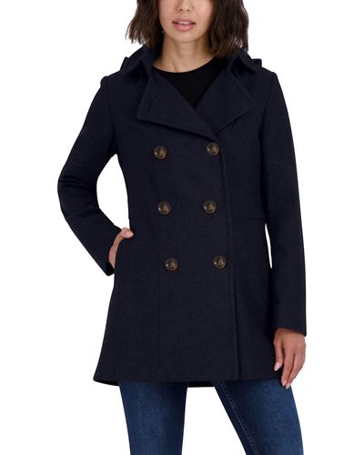 Nautica Double Breasted Peacoat With Removable Hood - Blue