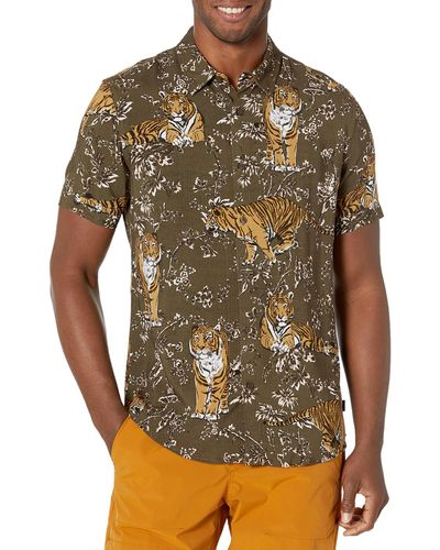 Guess Short Sleeve Eco Rayon Tiger Jungle Shirt - Green