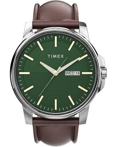Timex Tone Case Gray & Blue Dial With Stainless Steel - Green