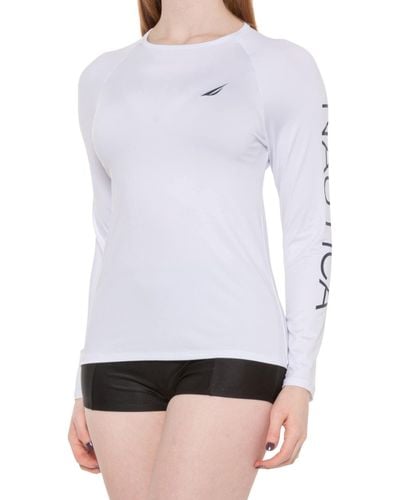 Nautica Standard Long Sleeve Rashguard Upf 30+ Uv Sun Protection Swim Shirt - White