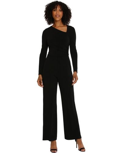 Maggy London Sleek And Sophisticated Asymmetric Ruched Matte Jersey Jumpsuit - Black