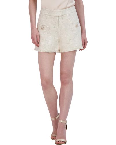 BCBGMAXAZRIA Flat Front Tweed Shorts - White