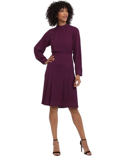 Maggy London Long Sleeve Catalina Crepe Dress Workwear Event Guest Of Wedding - Purple