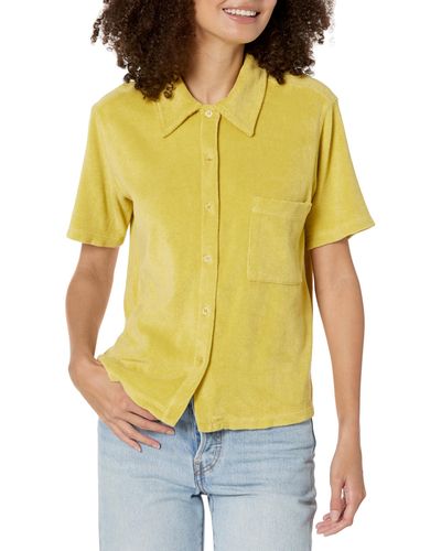 Monrow Ht1376-terry Cloth Pocket Shirt - Yellow