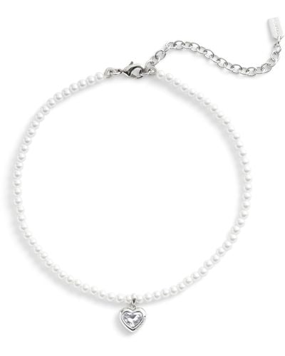COACH S Stone Heart Pearl Choker Necklace - White