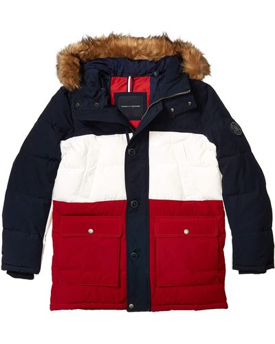 Tommy Hilfiger Mens Arctic Cloth Heavyweight Performance Parka Down Coat - Red